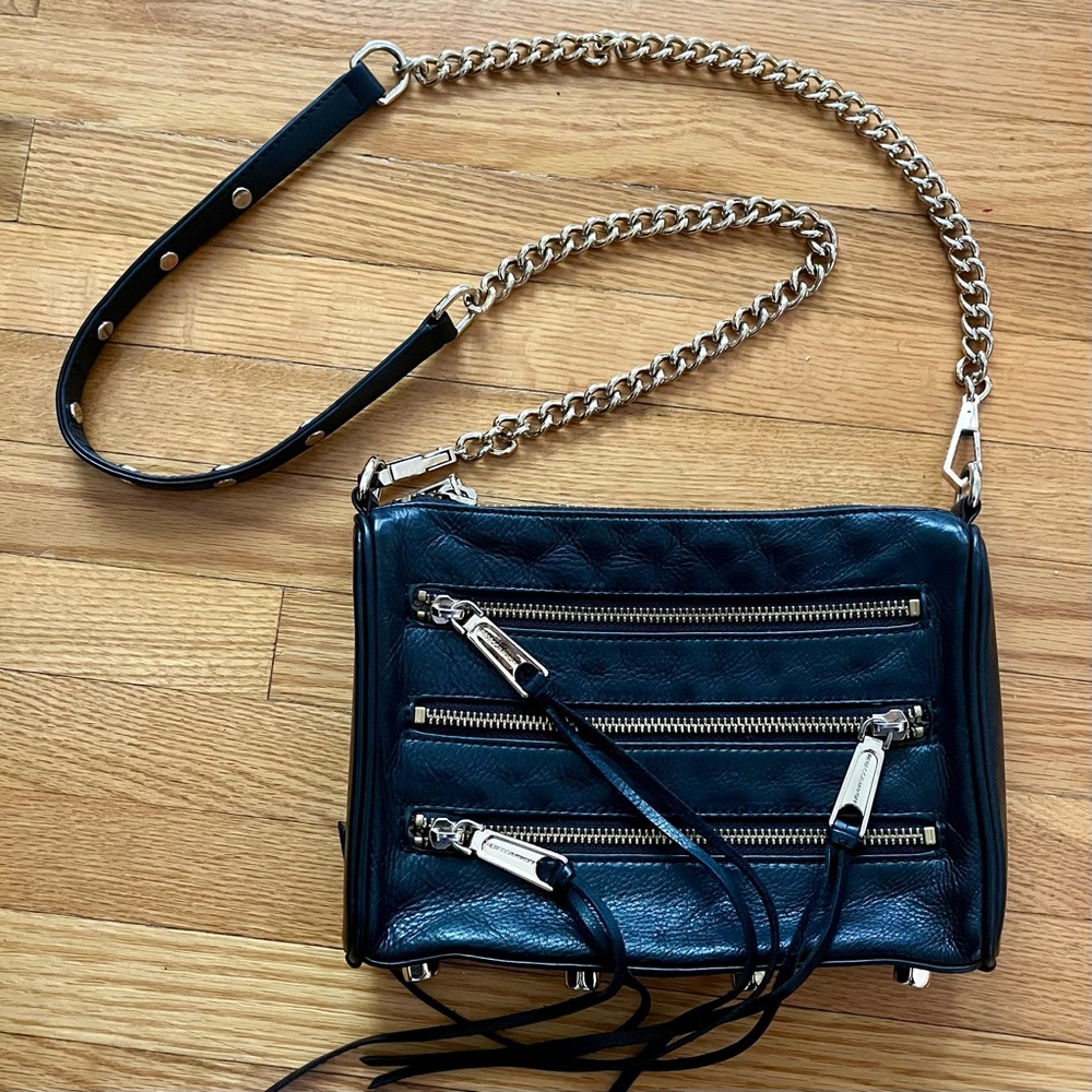 REBECCA MINKOFF Black Moto 3-Zip Crossbody Bag